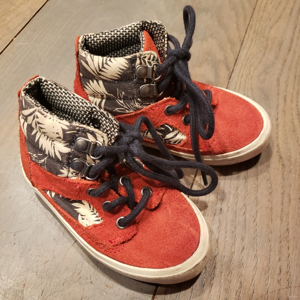 Zara Red Suede Floral Fabric High Top Cool Boots Baby 6